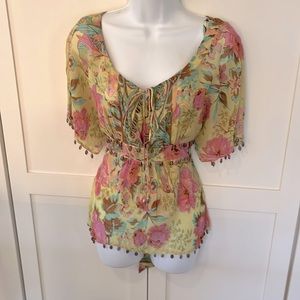Plenty by Tracy Reese Silk Floral Top with Beads at hems. 8